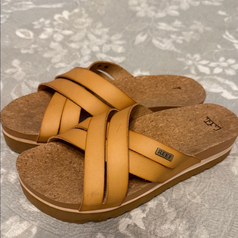 Reef Women's Tan Crossband Cork Slide Sandals